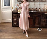 Daiiibabyyy  Women's Clothing French Style V-Neck Long Dress Stylish Drawstring Bow Summer Short Sleeve Vintage Elegant A-Line Waist Dresses