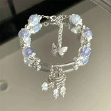 DAIIIBABYYY  -  Fashion Korean Sweet Crystal Beads Bracelet for Women Exquisite Feather Butterfly Tassel Charm Bracelet Girls Party Jewelry Gift