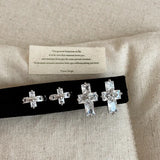 Daiiibabyyy  Light Luxury2 Designs Full CZ Cubic Zirconia Big Small Cross Stud Earrings for Women Silver Plated Copper Daily Jewelry