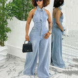DAIIIBABYYY  -  Denim Jumpsuits for Woman New Style 2025 Sleeveless Backless Wide Leg Trousers Floor Length Fashion High Street Jeans Overalls