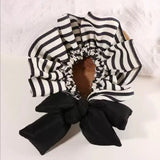 DAIIIBABYYY  -  Yellow cotton bow black and white striped pleated large intestine hair tie, fashion versatile cute sleep hair tie hair accessory