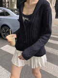 Daiiibabyyy  New Autumn/Winter Fashion Casual Long Sleeve V-neck Knitting Solid Color Loose Fit Single Breasted Sweater,4 Colors