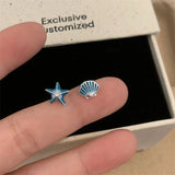 Daiiibabyyy  Cute Small Starfish Jellyfish Asymmetric Stud Earrings For Women Metal Enamel Shell Earrings Sweet Romance Jewelry Gifts