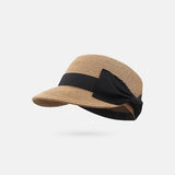 Daiiibabyyy  Bow shaped dome grass woven duckbill hat for women, summer outdoor face enhancing small grass hat, sun protection and shading