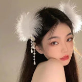 Daiiibabyyy  2Imitation White Swan Feather Hair Clips Elegant Ballet Headwear Bride Hair Accessories Sweet Princess Hairclips for Women Girls