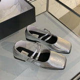 DAIIIBABYYY  -  Autumn Women Flat Shoes Fashion Sliver Square Toe Shallow Ladies Elegant Mary Jane Ladies Shoes Flat Heel Outdoor Laofer