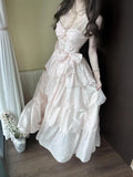 Daiiibabyyy  Coquette French Elegant Polka Dot Slip Dress Women Spaghetti Strap Lace Trim Ruched Waist Bow Ruffle Hem Maxi Party Outfit
