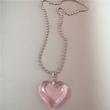 DAIIIBABYYY  -  Goth Exaggerated Pink Butterfly Glass Heart Pendant Short Choker Chain Necklace Women Charms Rave Jewelry Y2K Scene Accessories