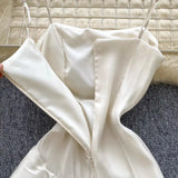 DAIIIBABYYY  -  Elegant Asymmetrical Ruffle Satin Sexy Sleeveless Chic Straps Fashion Slim Fairy Slip Dress French Vacation High Street Clothing