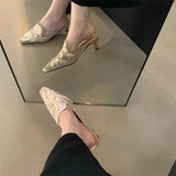Daiiibabyyy  Spring  Fashion Design Embroidery Pointed Toe Mules Slippers Women Low Heels Comfortable Party Shoes Zapatos De Mujer
