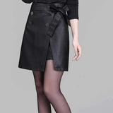 Daiiibabyyy  Spring and Autumn Korean  high waisted and hip hugging PU leather skirt, slimming and split half one-step mid length skirt
