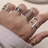 Daiiibabyyy  Trend Women Rings Set Punk Cool Anillos Vintage Simple Black Cross Chain Joint Rings Sets Women Accessories Jewelry Gifts Party