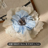 Daiiibabyyy  French Girly Lace Ruffle Cloud Flower Hair Claw Clips Soft Cotton Women Daily Wedding Elegant Lazy Bun Fashion Hair Accessories