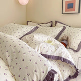 DAIIIBABYYY  -  French style pure cotton bed cover, four piece set on bed, 100 small floral all cotton duvet cover, bed sheet, lace style three
