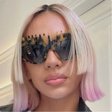 Daiiibabyyy  New Fashion Punk Black Headband Sunglasses High-End Sense Women's Sun Glasses Special Shape Outdoor Casual Sunglasses Decoration