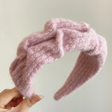DAIIIBABYYY  -  Milk blue series~soft waxy pleated white wool headband women's wide edge high cranial top advanced sense gentle hairpin headband