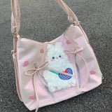 Daiiibabyyy  Rabbit Strawberry Shoulder Bag Large Capacity Tote Bolsos Mujer Y2K Sweet Cool Girls Sac Femme Bags for Woman Original Bolso