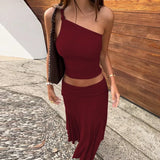 Daiiibabyyy  Casual Solid Color Off Shoulder Sleeveless Crop Top High Waist Ruffle Mini Dress with Ruched Waistband Asymmetrical Hem in