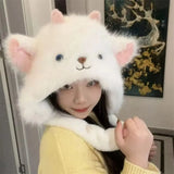 Daiiibabyyy  Cute Fluffy Fur Plush Ear Protection Cap Windproof Thick Keep Warm Headgear Cartoon Sheep Winter Warm Hat Women Fashion