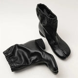 Daiiibabyyy  Autumn Winter Fashion Elastic Band Split Toe Women Ankle Boots Comfortable Soft Leather Med Heeled Tabi Chunky Short Boots Shoes