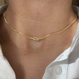Daiiibabyyy  Stainless Steel Snake Bone Chain Knot Necklace for Women Punk Gold Color Double Layered Chunky Thick Neck Chain Choker Jewelry