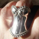 Daiiibabyyy  Silver Vintage Waist Cincher Dress Ring Niche Design Unique Temperament Finger Ring For Women Girls Finger Ring for Party Club