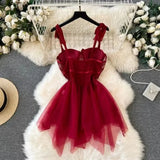 DAIIIBABYYY  -  Hot Girl Sexy Mesh Patchwork Strap Dress for Women's Summer Pure Sexy Transparent Lace-up Hollow Irregular Babydolls