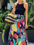 DAIIIBABYYY  -  Printing Patchwork Elegant Fashion Maxi Skirts, All Match Spring Summer Holiday Skirts, High Waist Lady Loungewear Skirts