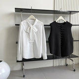 DAIIIBABYYY  -  Spring New Product Shirt Women's Orange Zhi Korean Style Bow White Shirt Unique Top