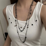 Daiiibabyyy  Vintage Brown Crystal Beaded Long Necklace for Women Fashion Trendy Stacking Geometric Clavicle Chain Y2K Jewelry Accessories