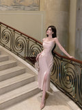 DAIIIBABYYY  -  Sexy Satin Spaghetti Strap Party Dress Elegant Floral Slim Birthday Evening Prom Midi Dress Female High Waist Split Vestidos New