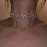 Daiiibabyyy  Cool Sweet Pearl Beads Choker Hollow Wide Pearl Metal Necklace Temperament Jewelry Accessory Women Collarbone Chain Party