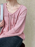 DAIIIBABYYY  -  Braided Lace Up Knitted Sweater Top for Women, Autumn and Winter Hollow Out Lazy Sweet Style Loose Sweater