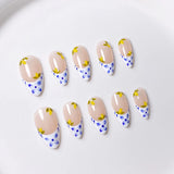 Daiiibabyyy  10pcs Handmade Floral Press-On Nails - Blue & Yellow Flower Design, Elegant Artistic Nail Supplies