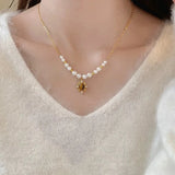 Daiiibabyyy  Elegant Pearl Necklace Zircon Water Drop Pendant Short  Chain Butterfly Choker Fashion Jewelry Accessory for Women Girls Gifts