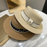 DAIIIBABYYY  -  Women's hat female Hepburn style straw hat spring and summer new flat top hat French retro sun hat net red same style straw hat