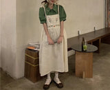 DAIIIBABYYY  -  Korean Version Minimalist Sweet Short Sleeved Top Slip Dress Printed and Embroidered Lace for Women's Long Skirts Dress