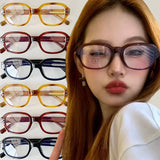 DAIIIBABYYY  -  Retro Square Oval Frame Anti Blue Light Glasses Red Thick Frame Plain Eyes Glasses Korean Fashion Female Eye Protection Eyewear