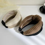 Daiiibabyyy Wide-brimmed Woolen Hair Band Women Retro Maillard Headband Middle Knotted Hoop Fixed Hairband Girls Hair Accessories