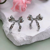 DAIIIBABYYY  -  Korean Fashion Ribbon Bow-knot Earrings for Women Cute Bow Metal Stud Earring Girls Charm Wedding Party Jewelry Gift