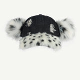 Daiiibabyyy  New Retro Leopard Print Leopard Print Pom Poms Ears Baseball Caps Women Washed Trendy Street Y2K Snapback Hat Cotton Sun Hats