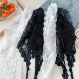 DAIIIBABYYY  -  Korean Lace Floral Hair Scarf female flower white sweet Triangle Scarf Summer Thin Breathable Travel Photo Headband head Scarf