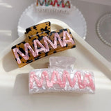 Daiiibabyyy  Fashion Square MAMA Hair Claw Retro Ponytail Clip Acetic Acid Shark Clip Leopard Print Colorful Geometry Hair Claw Daily