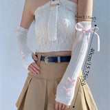 DAIIIBABYYYY  -  Sweet Y2K Fashion Half Finger Knitted Gloves Fingerless False Sleeves Arm Warmers Long Wrist Gloves for Women Girls