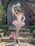 Daiiibabyyy  Pink Ballet Princess Dress Crossed Strap Bustier A-Line Fluffy Short Dress Birthday Date Ceremony Sweet High Waist Puffy Skirt