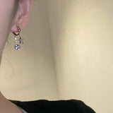 Daiiibabyyy  Silver Color Ball Star Pendant Ear Loops Water Rhinestone Exquisite Creative Design Fashion Earrings Women's Daily Jewelry