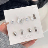 DAIIIBABYYY  -  Silver Plated Elegant INS Style Butterfly Star Stud Earrings Set Women Korean Fashion Simple Geometric Earring Jewelry