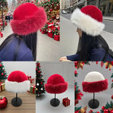 Daiiibabyyy  Christmas Red Fluffy Fur Bucket Hats women Thick Plush Winter Hat Imitation Mink Fur Christmas Hat Windproof Warm Panama Caps