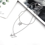 Daiiibabyyy Women and Jewelry Classic Fashion Double Layer Butterfly Necklace Wedding Jewelry Collar Chain Light Luxury Pendant Neckchain