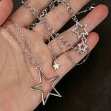 DAIIIBABYYY  -  Y2K Silver Color Hip Hop Cool Women Shiny Cubic Zirconia Pendant Multi-Layered Necklace Fashion Simple Temperament Trend Jewelry